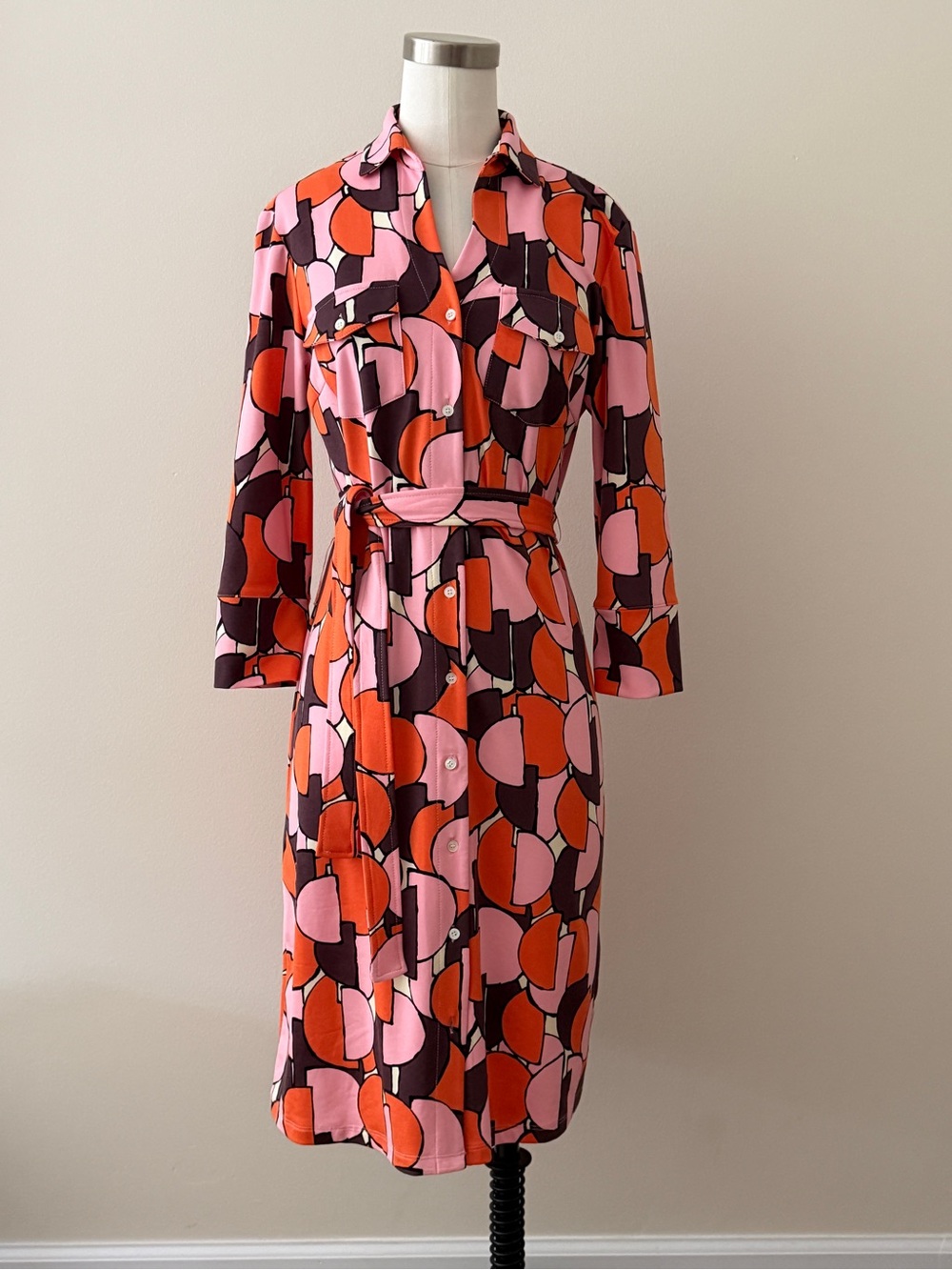 J. McLaughlin Pink & Orange Abstract Shirt Dress